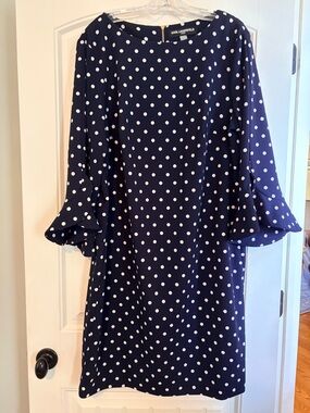 Karl Lagerfeld Navy and White Polka Dot Midi Dress